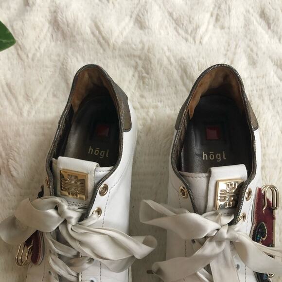 Hogl White Leather Applique Embellished Sneakers - Picture 6 of 9